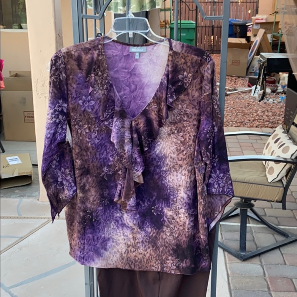 Purple and brown top with gold sequence